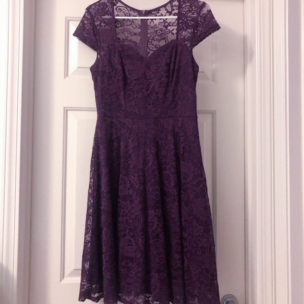Purple lace bridesmaids dress